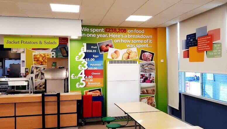 An image of colorful wall graphics with quotes.